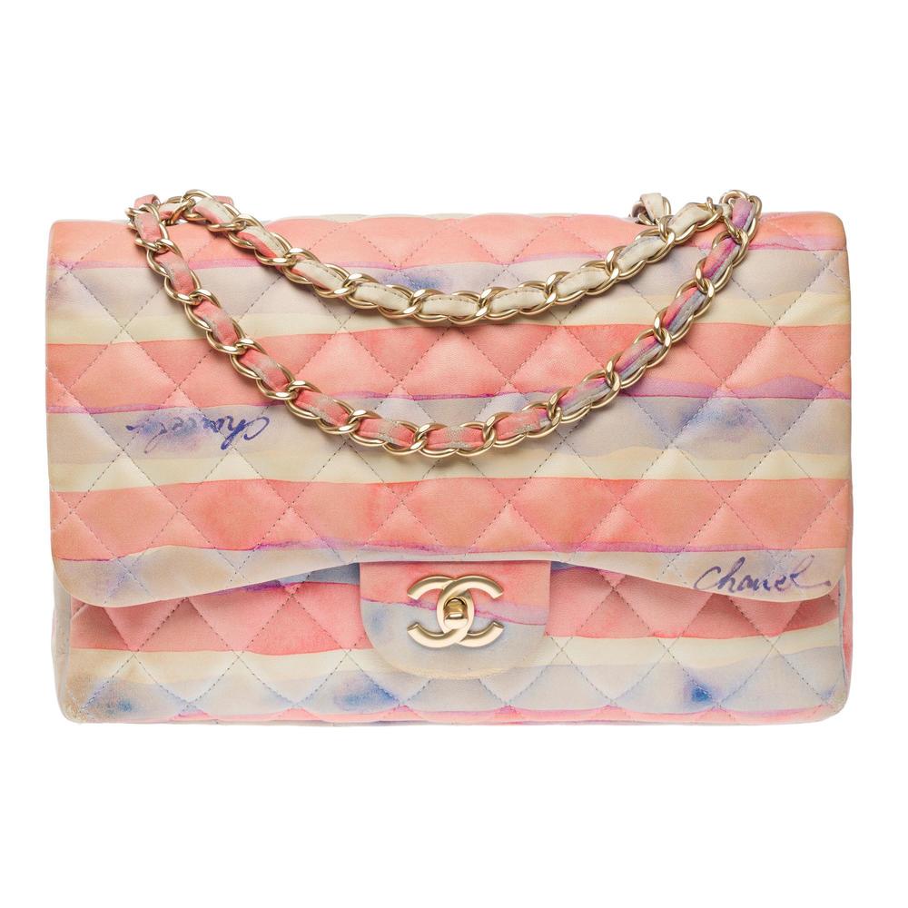 CHANEL Rare Timeless Jumbo Flap Bag Watercolor Print quilted lambskin, MGHW - Picture 3 of 12